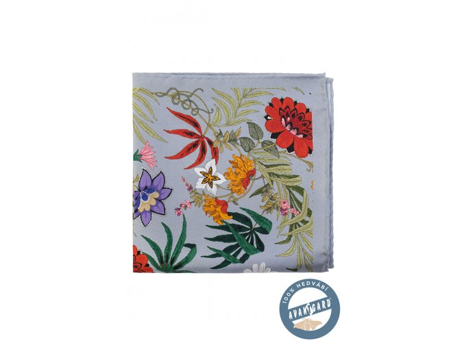 Šedý kapesníček s barevnými květy