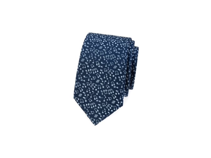 Tmavě modrá slim kravata se světle modrými notami