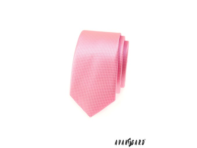 Růžová slim kravata s mřížkovanou strukturou