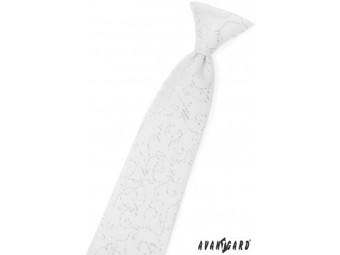 Bílá dětská kravata s jemně třpytivým vzorem