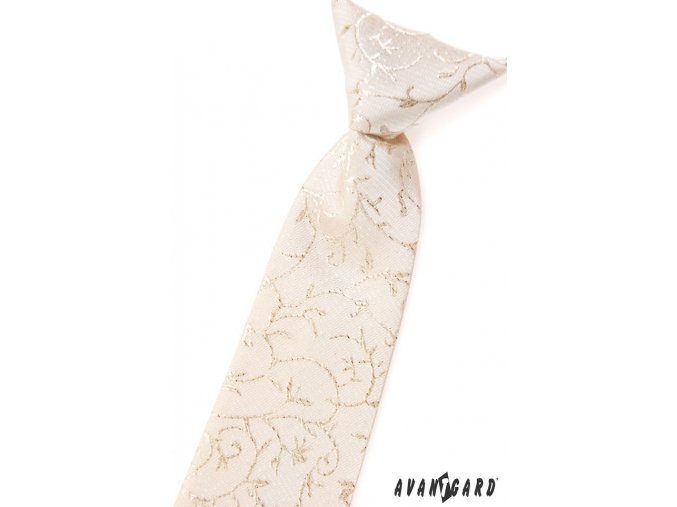Smetanová chlapecká kravata se třpytivým květovaným vzorem