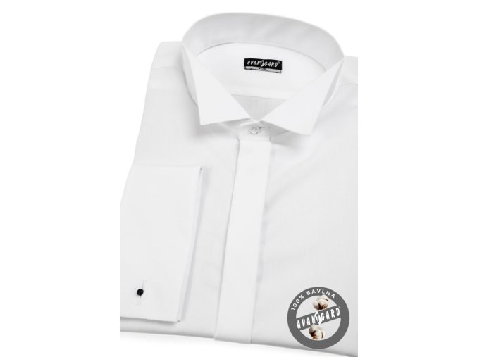 Bílá pánská slim fit košile, frakovka, dl. rukáv na manž. knoflíčky, 155-1 V1