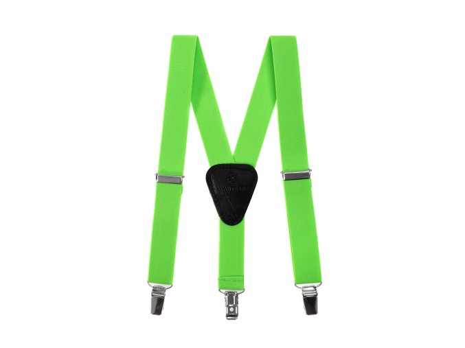 Chlapecké šle Y s koženým středem a zapínáním na klipy - 25 mm 862-902623 Zelená neon, černá kůže (Velikost výška postavy 90 - 110 cm)