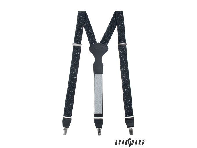 Černé látkové šle s notami a černým středem v krabičce