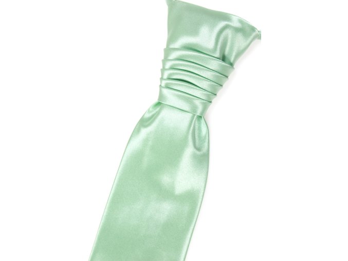 Velmi světle zelená jemně lesklá jednobarevná pánská regata + kapesníček do saka