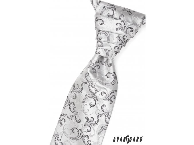 Šedá pánská regata s tmavým vzorem + kapesníček do saka