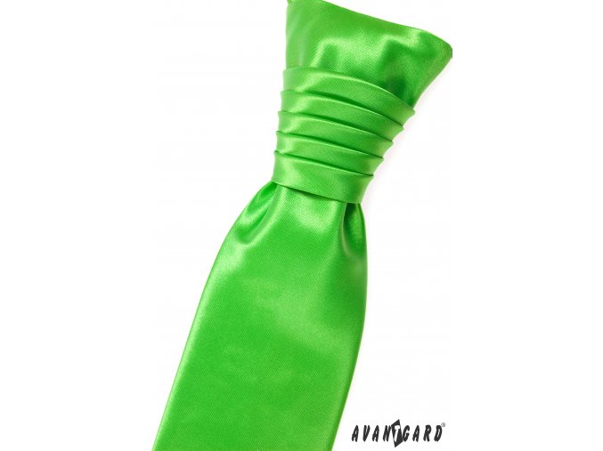 Zářivě zelená jemně lesklá jednobarevná pánská regata + kapesníček do saka