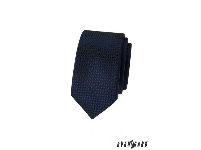 Velmi tmavě modrá luxusní slim kravata se vzorem