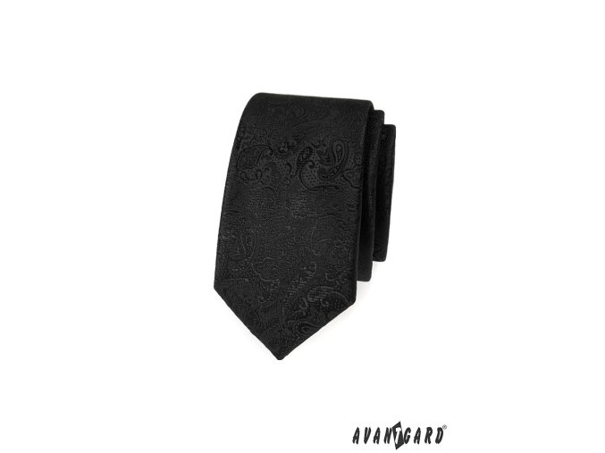 Černá luxusní slim kravata se vzorem stejné barvy