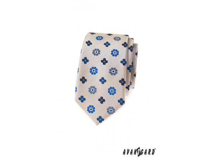 Světle béžová luxusní slim kravata se vzorem