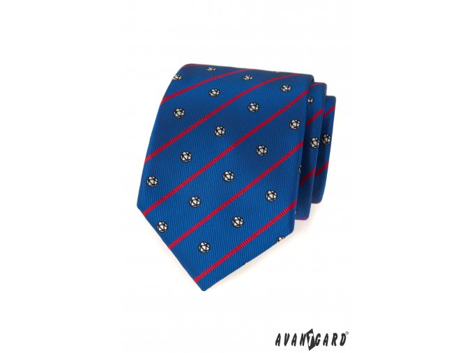 Zářivě modrá luxusní kravata se vzorem - fotbalový míč