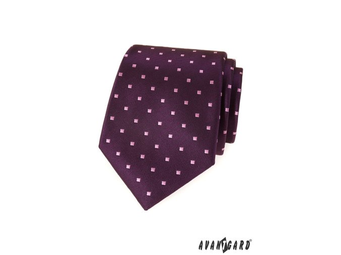 Fialová luxusní kravata s růžovými čtverečky