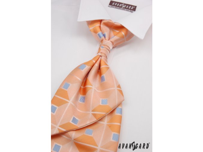 Oranžová regata se čtverci a proužky + kapesníček _