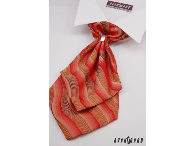 Červený plastron se zvlněnými jemnými proužky + kapesníček do saka