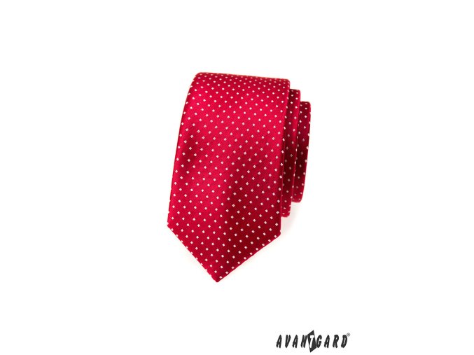 Červená slim luxusní slim kravata s bílým vzorkem