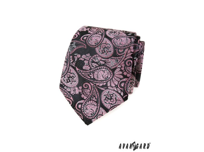 Tmavě šedá luxusní kravata s růžovým vzorem