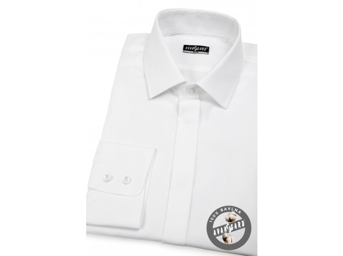 Čistě bílá pánská slim fit košile s krytou légou, 132-001