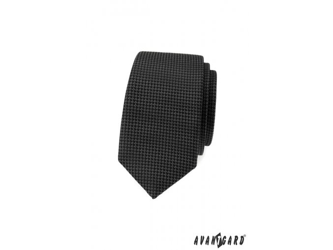 Černá jemně vzorovaná slim luxusní kravata
