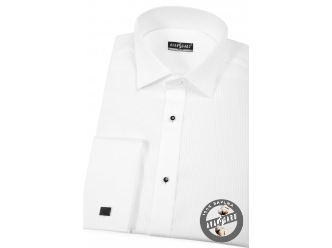 Bílá pánská košile slim fit - FRAKOVKA s propínací légou s knoflíčky, dl. rukáv s dvojitými manžetami,174-1