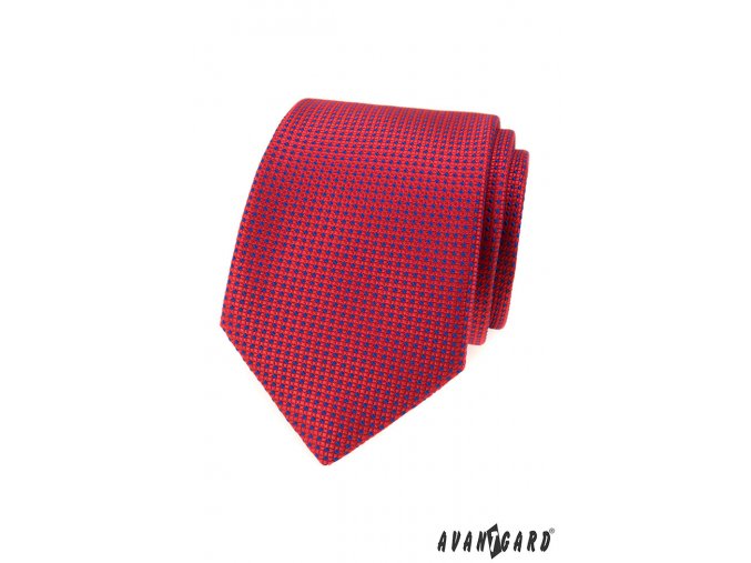 Červená kravata s mřížkou a modrými tečkami