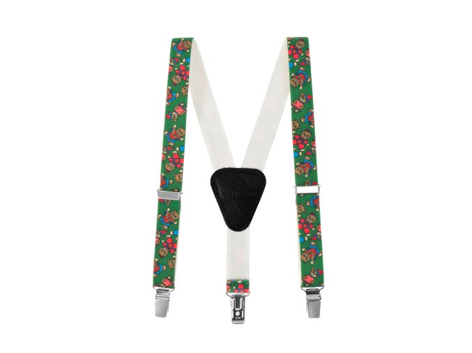 Chlapecké šle Y s koženým středem a zapínáním na klipy - 25 mm 862-4613 Zelená (Velikost výška postavy 110 - 130 cm)