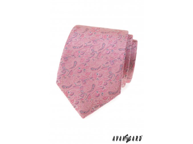 Růžová luxusní pánská kravata se světle šedým vzorkem