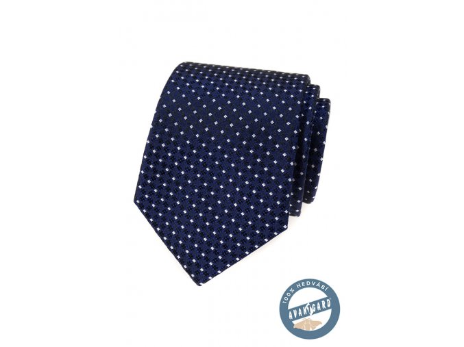 Tmavě modrá hedvábná pánská kravata se vzorem + dárková krabička