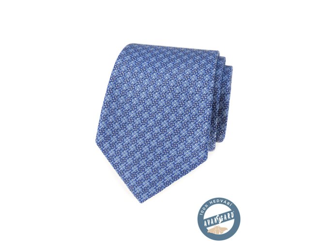 Modrá hedvábná pánská kravata se vzorem + dárková krabička