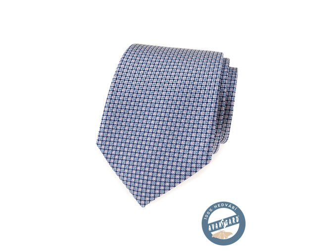 Světle modrá hedvábná pánská kravata se vzorem + dárková krabička