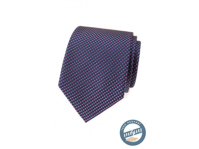 Modrá hedvábná pánská kravata s drobným vzorkem + dárková krabička