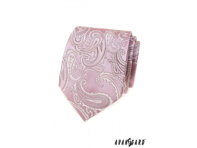 Světle růžová luxusní pánská kravata s šedým vzorem