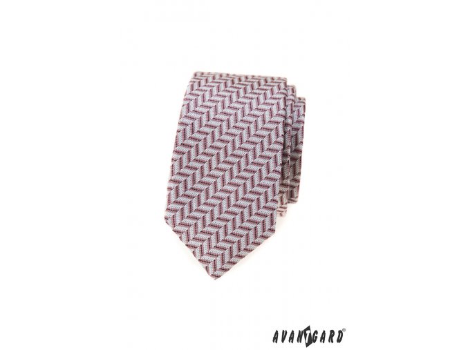 Pudrová luxusní pánská slim kravata s klikatým vzorem