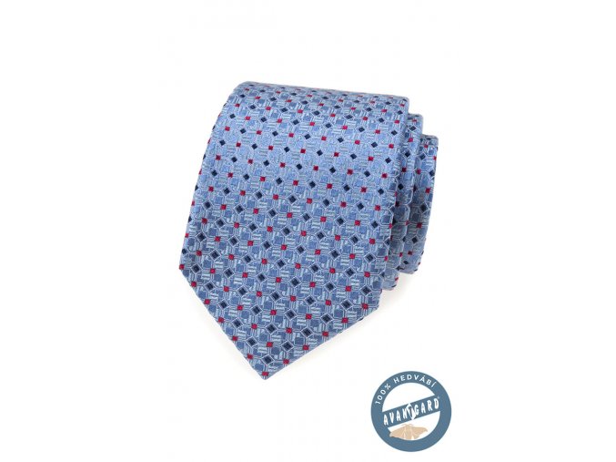 Modrá hedvábná pánská kravata se vzorem