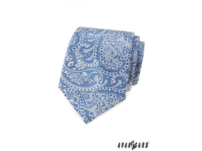 Modrá luxusní pánská kravata s bílým vzorem