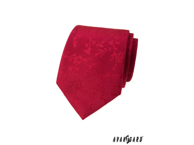 Červená luxusní pánská kravata s listy stejné barvy