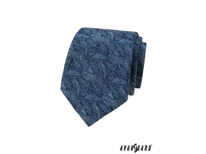 Modrá luxusní pánská kravata s listy