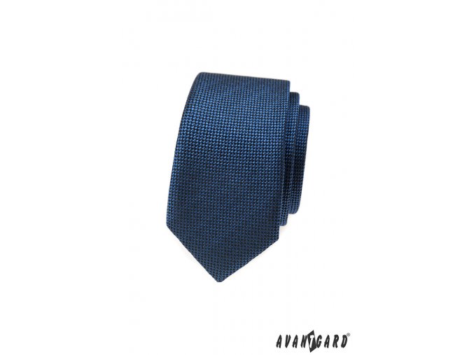Modrá pánská slim kravata s vroubkovanou strukturou