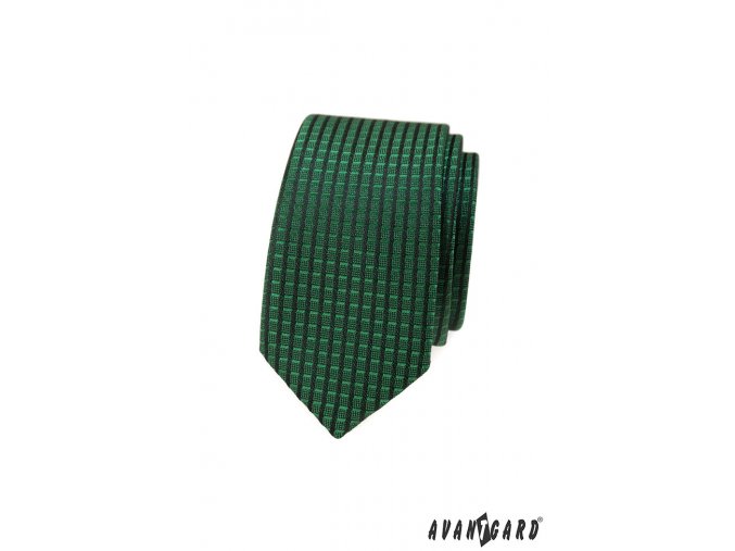 Smaragdově zelená pánská slim kravata s tmavými proužky