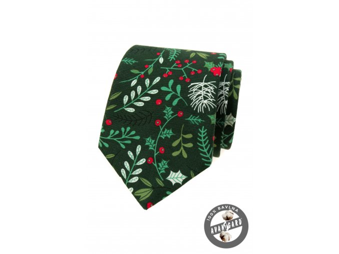 Zelená pánská kravata s větvičkami