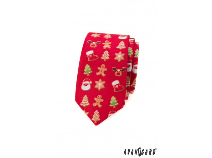 Červená luxusní pánská slim kravata s perníčky