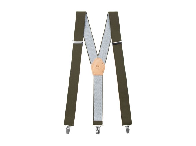 Khaki myslivecké pánské kšandy - Lovu zdar s béžovým středem (jelen)