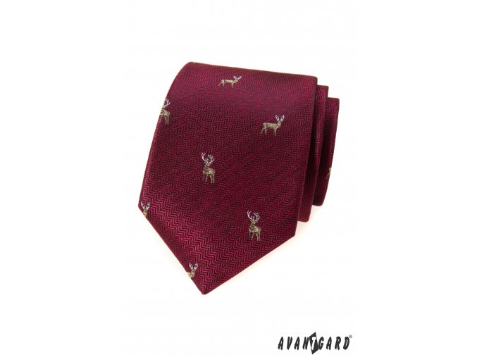 Vínová luxusní pánská kravata se vzorem – Jelen