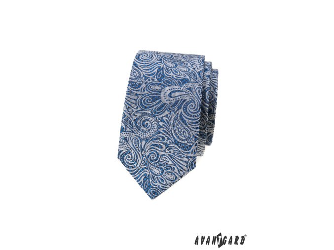 Modrá vzorovaná luxusní pánská slim kravata
