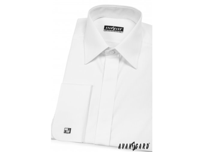 Pánská čistě bílá košile, krytá léga, na manžetové knoflíčky 670-1