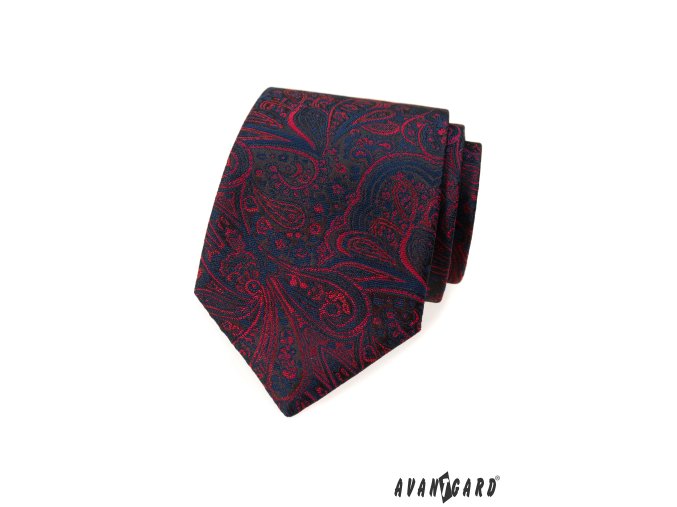 Tmavě modrá luxusní pánská kravata s červeným vzorem