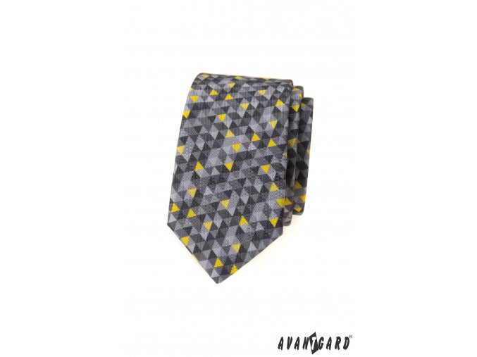 Šedo-žlutá luxusní pánská slim kravata