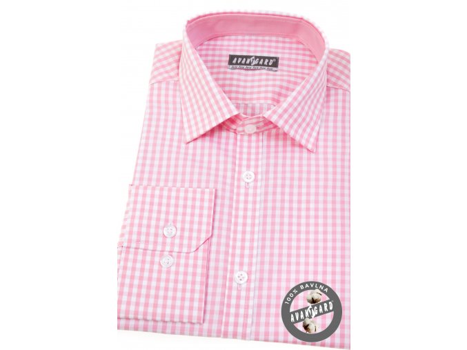 Pánská světle růžová luxusní košile s jemnými kostkami SLIM FIT dl.rukáv 113-176