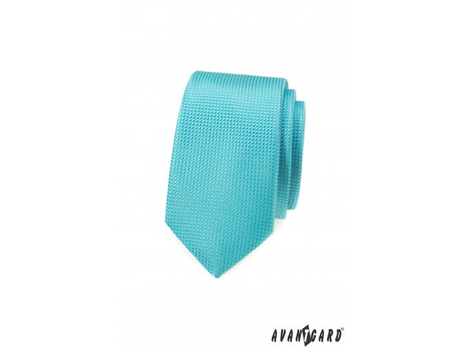 Světle tyrkysová pánská slim kravata s vroubkovanou strukturou