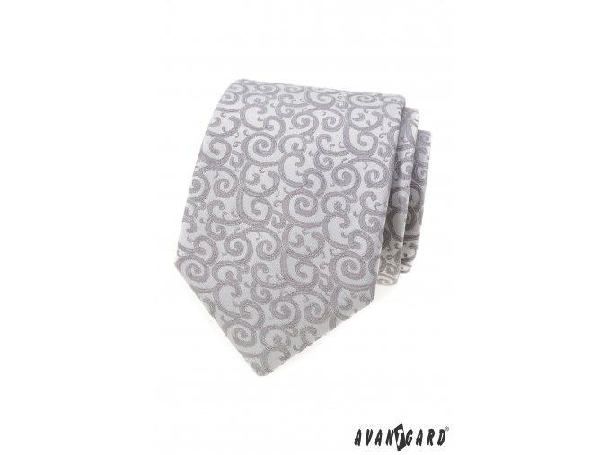 Šedá luxusní pánská kravata se vzorem + kapesníček do saka