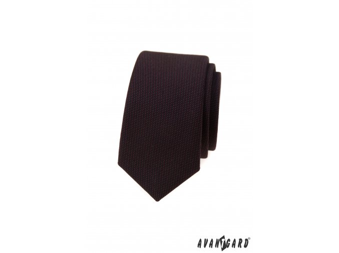 Velmi tmavě hnědá luxusní pánská slim kravata s vroubkovanou strukturou
